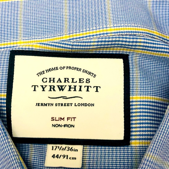 Charles Tyrwhitt  Blue Long Sleeve Shirt SIZE 17.5 44 Men  Button Up - Picture 3 of 10